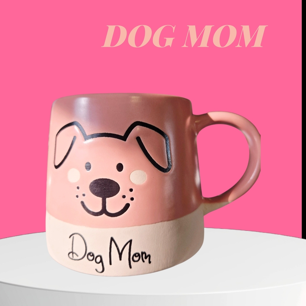 New Charming Pink and Cream Dog Mom Mug 4.25"x3.5" NWT